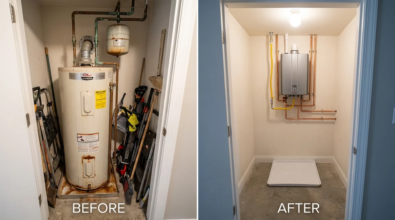 Tank water heater versus wall-mounted tankless unit comparison for Sarita, TX homeowners