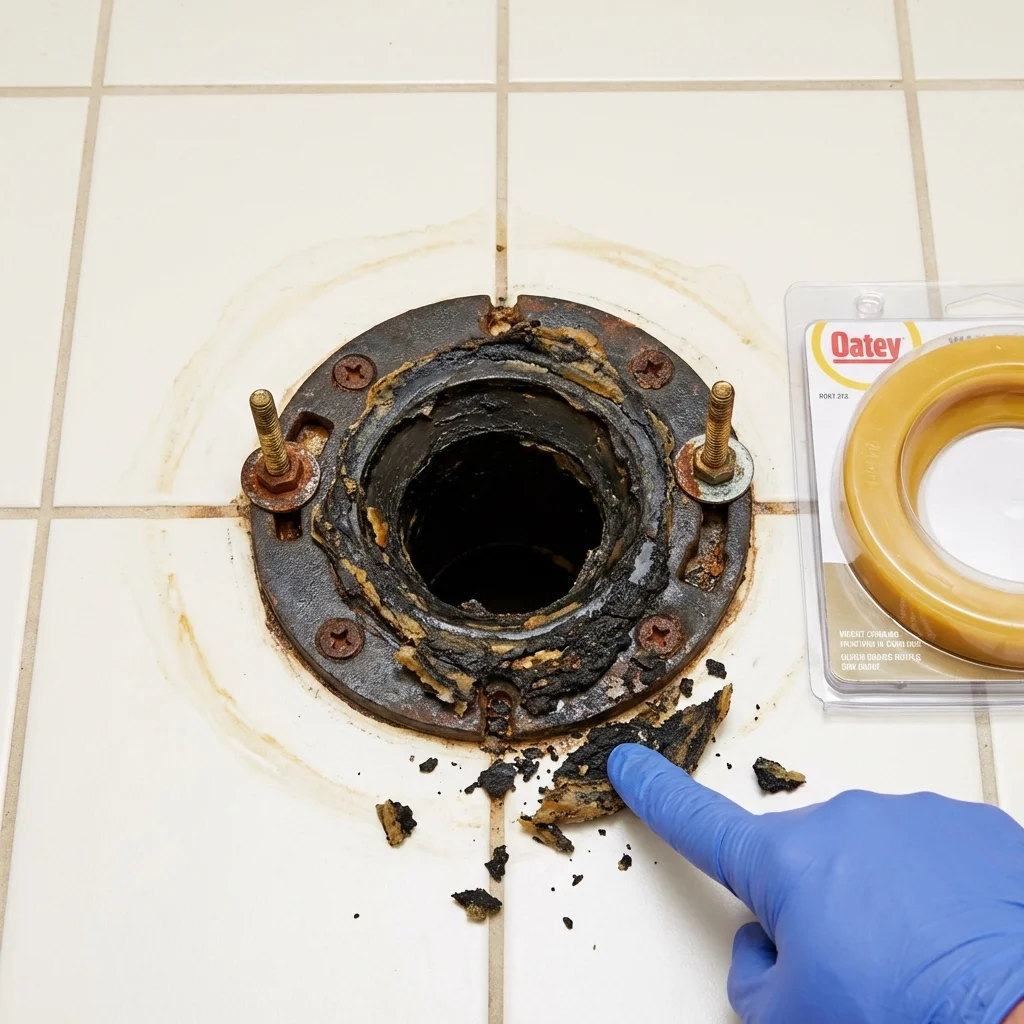 Failed wax ring showing water seepage at the base of a toilet in a Sarita, TX home