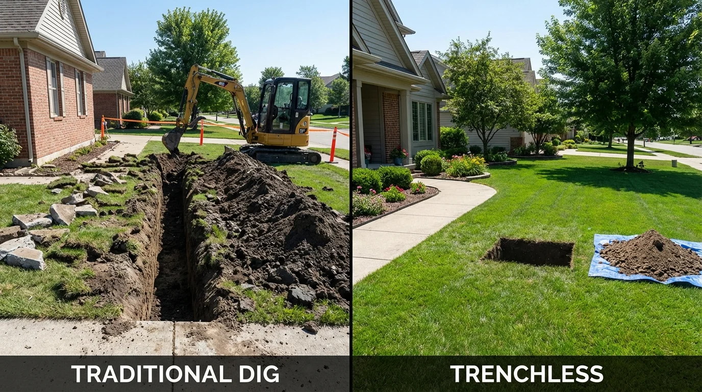 Trenchless sewer repair with minimal yard damage versus traditional excavation in Sarita, TX